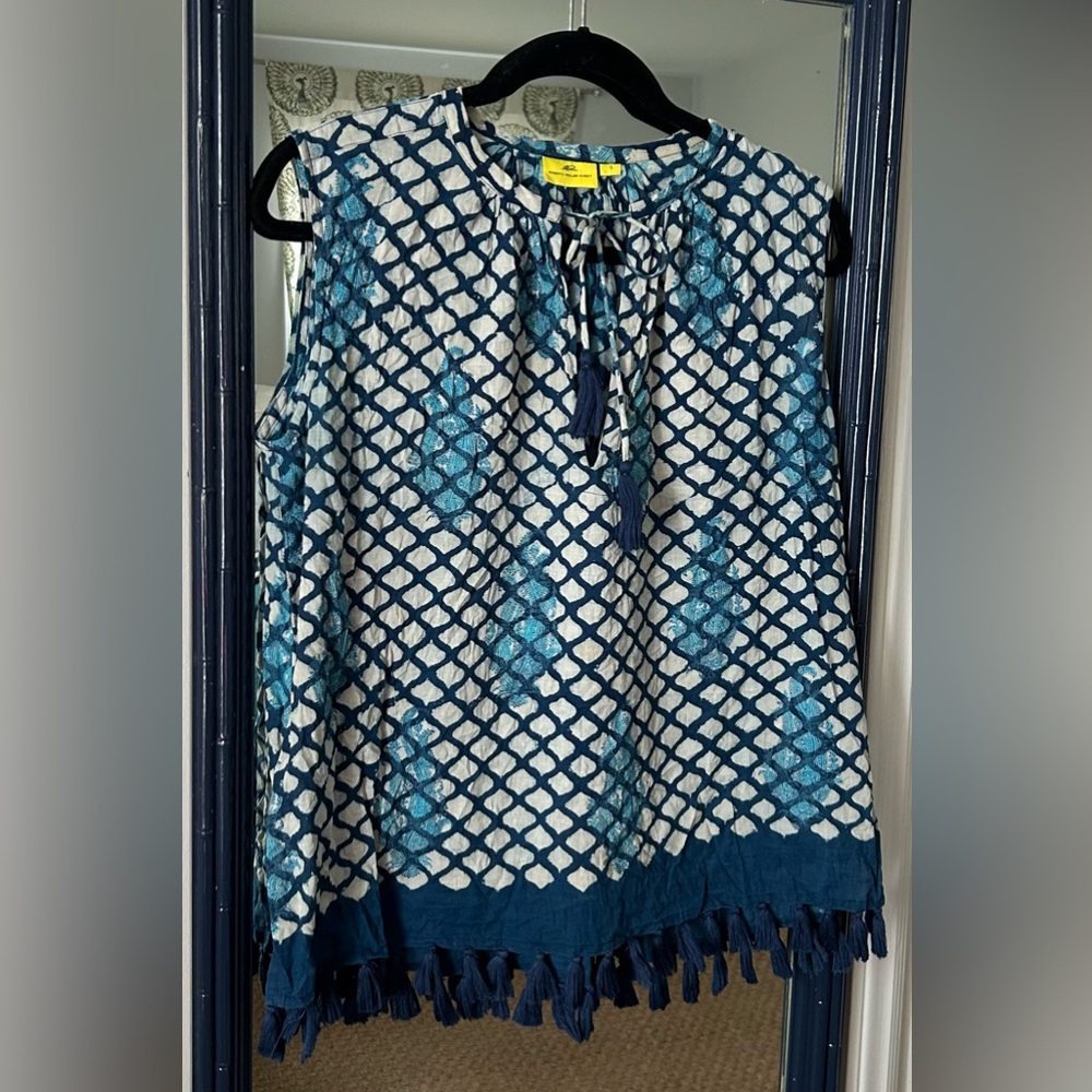 Roberta Roller Rabbit Sleeveless Tunic Top Blue Batik Fabric Size Small